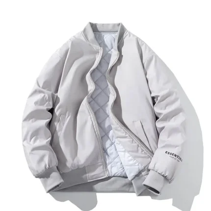 Essentials White Bomber Fashion Mens Puffer Jackets