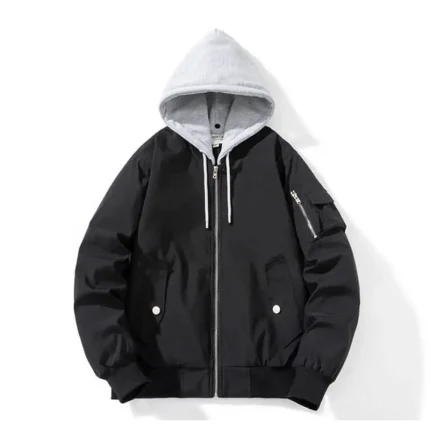 Essentials Black Bomber Hoodie Jackets