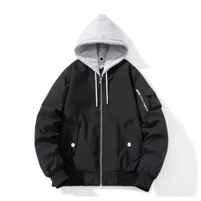 Essentials Black Bomber Hoodie Jackets