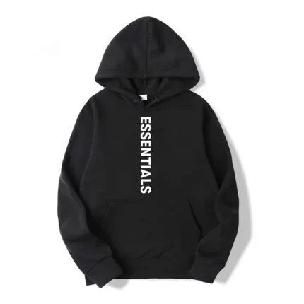 Essentials Hoodie Black Logo Vertical