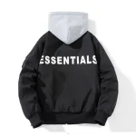 Essentials Black Bomber Hoodie Jackets